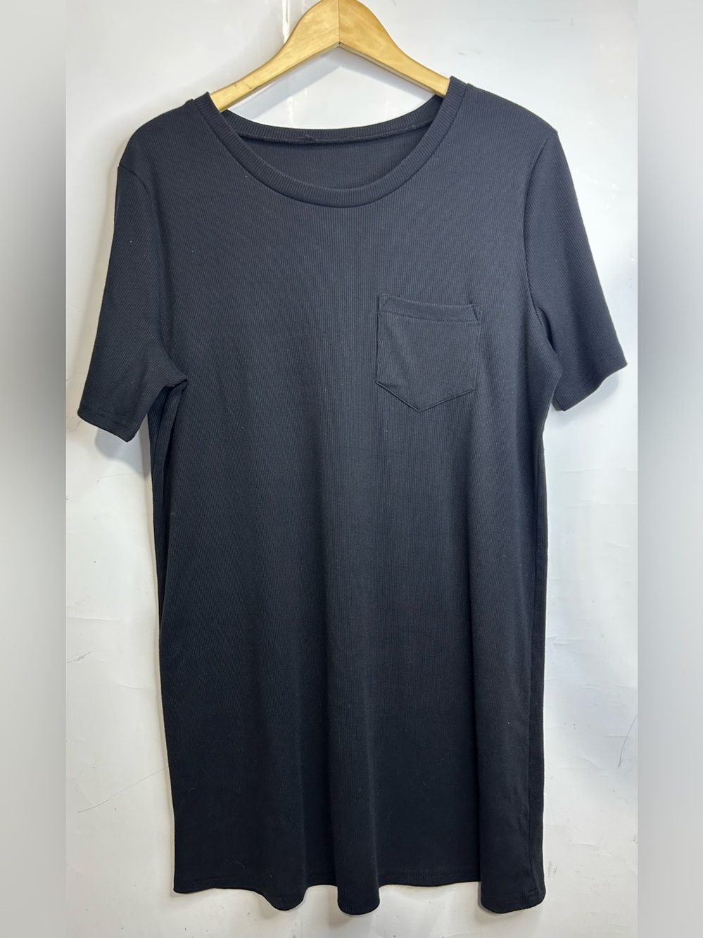 1XL Ribbed Patch Pocket Short Sleeve Shirt Dress